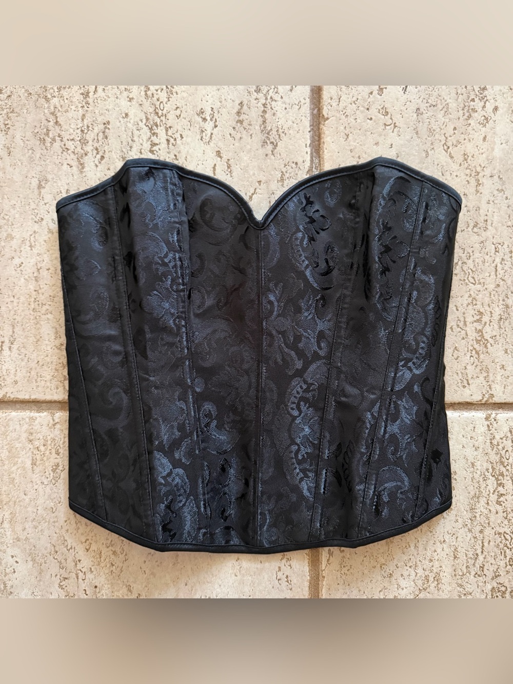 Gothic Brocade Overbust Corset Womens Size M Steampunk Cosplay Zipper Lace Up